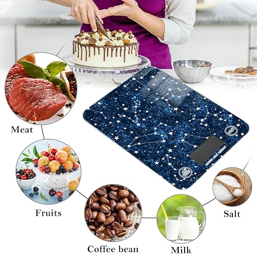 Food Scale Kitchen Digital Scale Food Ounces and Grams Dieting Baking Cooking Waterproof Glass Panels LCD Display,4 Units Scale Tare Function Constellation Dark Blue
