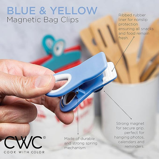 COOK WITH COLOR Bag Clips with Magnet - Chip Clips, Food Storage with Airtight Seal Grip for Bread, Snack and Food Bags (Yellow and Blue, Pack of 20)