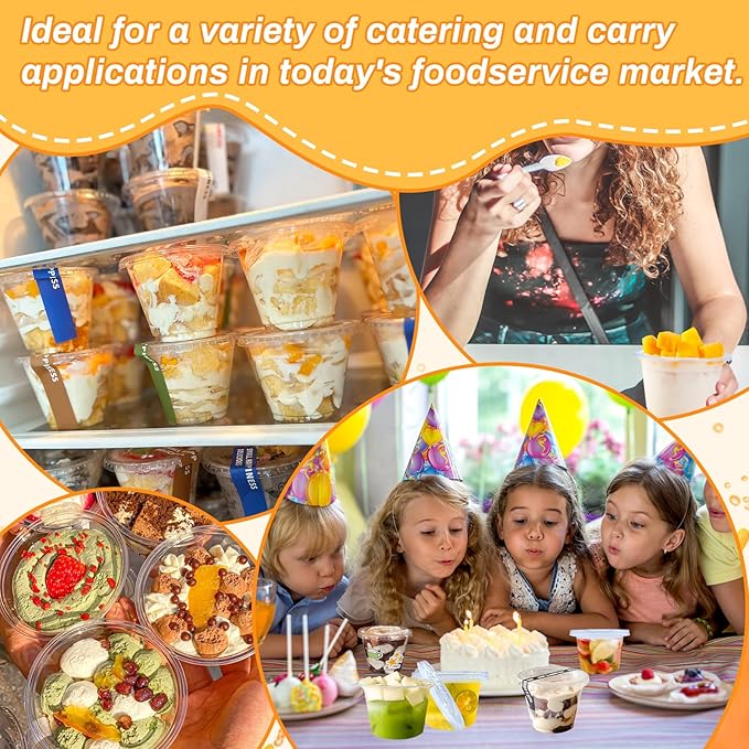 100 Pcs 8 OZ Disposable Plastic Cups with Flat Lids,Clear Portion Cups with Flat Lids,Clear Plastic Ice Cream Containers with Lid for Parfaits,Drink,Yogurt,Soups,Salad,Fruit(With Holes)