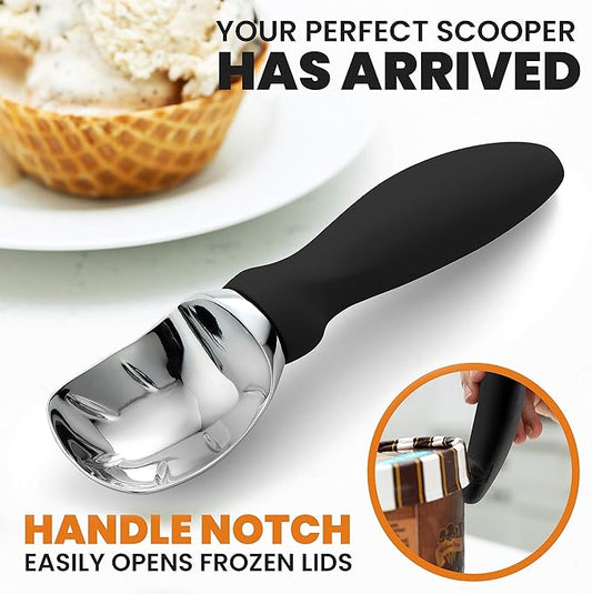 Spring Chef Premium Ice Cream Scoop, Black & Stainless Steel Round Measuring Cups and Spoons, Set of 15-2 Product Bundle