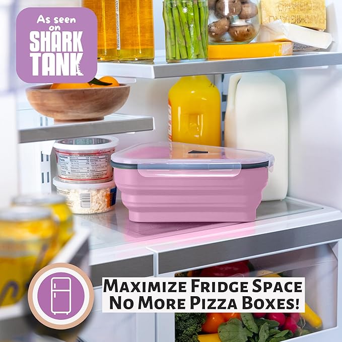 PIZZA PACK The Perfect Reusable Pizza Storage Container with 5 Microwavable Serving Trays - BPA-Free Adjustable Pizza Slice Container to Organize & Save Space, Pink 3 pk
