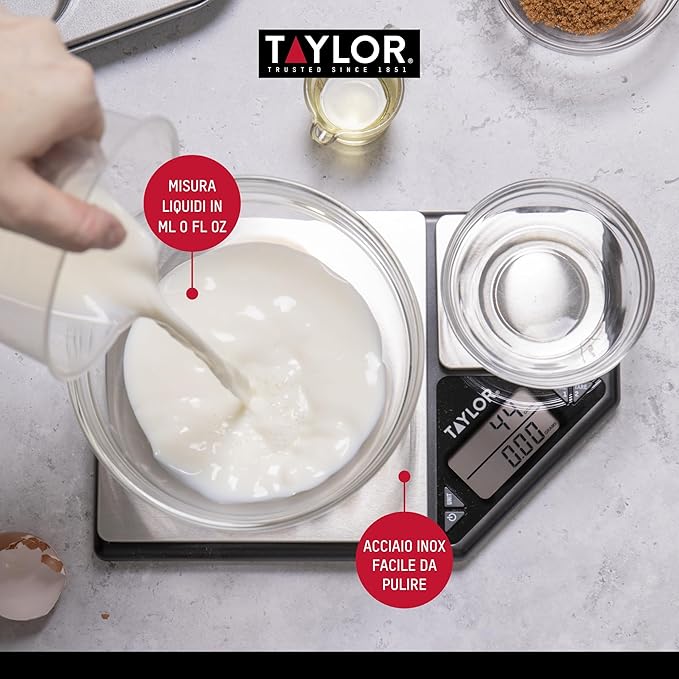 Taylor KitchenCraft Digital Kitchen Scale Dual Platform, Pro Professional Standard, Precision Accuracy and Tare Function, Brushed Stainless Steel, 5kg Capacity Black/Silver