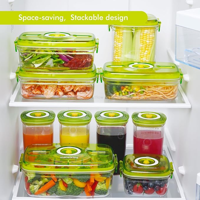 Vacuum Seal Food Storage Containers - BPA Free Dishwasher, Freezer & Microwave Safe Lunch Box for Vegetables, Fruits, Meal Prep, Marinating Meat 2PCS