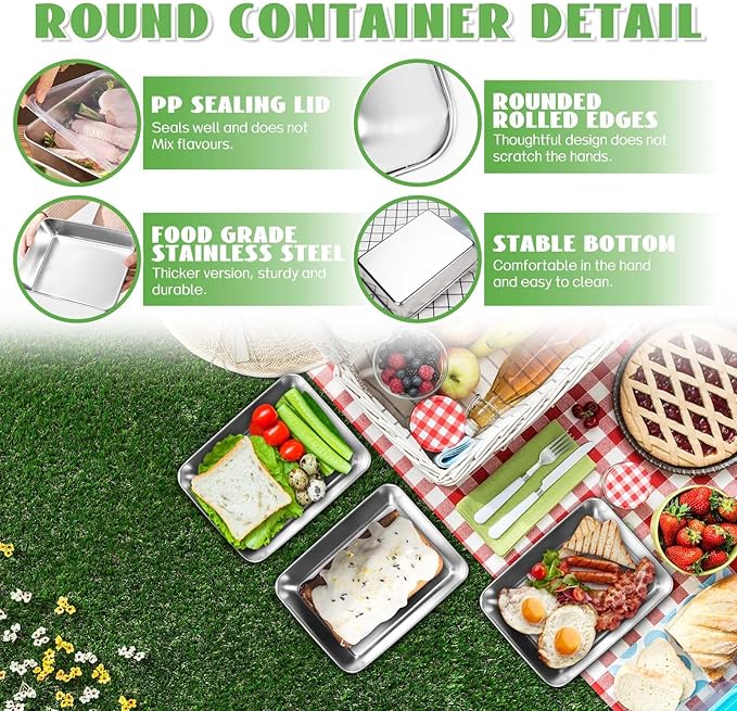 4pcs Stainless Steel Containers with Lids, Stainless Steel Food Storage, Snack Containers, Lunch Box for Office Travel