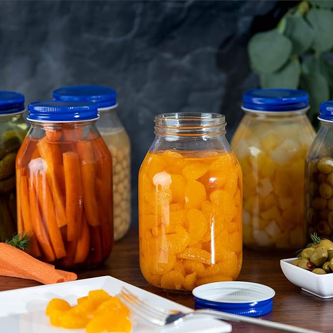 12 Pack of 32oz Mayo Style Glass Mason Jars and Metal Leak Proof Lids for Pickling, Fermenting, Canning and Storing. Containers for Pickles, Kombucha, Preserves, Sauces, Kefir, Fruits