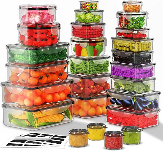 52 Pack Large Food Storage Containers with Lids-Total 640 Oz ,85 OZ to Small Box(26 Boxes,26 Lids)Airtight Plastic containers-Meal Prep Containers for Kitchen Pantry Organizers-Freezer Microwave safe