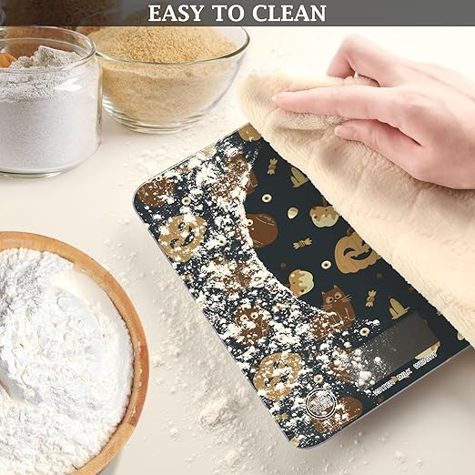 Food Scale Kitchen Scale for Baking Cooking Digital Food Weighing Measuring Scale Small Waterproof Electric Food Scale Halloween Cat and Pumpkin Black