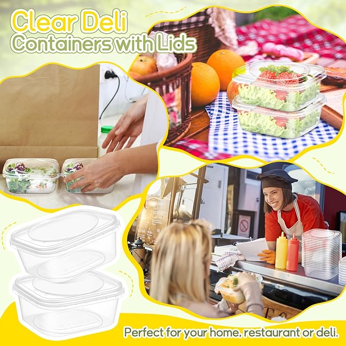 100 Pack 8 oz Tamper Proof Containers with Lid Square Deli Containers Plastic Sandwich Tiramisu Container with Lids Airtight Meal Container for Kitchen Storage