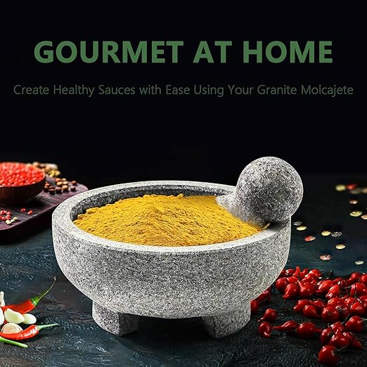 Luvan Large Mortar and Pestle Set,4 Cups Unpolished Granite Natural Stone Grinder Bowl for Molcajete Guacamole Bowl Crushing/Mexicano Guacamole,Spices Grinder,Herb Crusher,Salsa Pesto-8IN/Gray