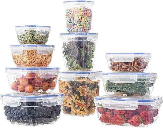 Superio Plastic Food Storage Container Set, BPA Free, Sealed Containers with Airtight Lids for Pnatry, Cupboard, and Fridge- Microwave and Dishwasher Safe (10) (10 Pack)