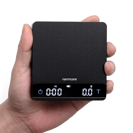 Normcore Pocket Coffee Scale, Espresso Scale with Timer, Pour Over Drip Coffee Scale, 2000g/0.1g Barista Scale, Anodized Aluminum Body with Back-Lit LCD Display, American Walnut Wood Cover