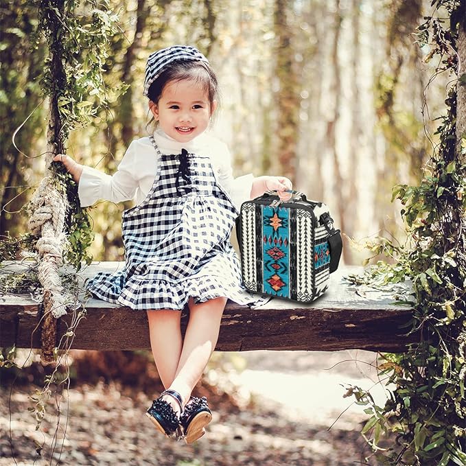 Ethnic Aztec Kids Lunch Bag Aztec Insulated Lunch Box for Boys Girls, Cooler Freezable Meal Prep Bag with Shoulder Strap Waterproof Lunch Container for School Office Picnic