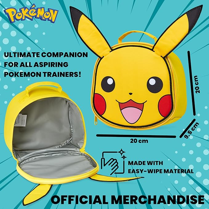 Pokemon Lunch Box Kids, Insulated Lunch Bag for School (Yellow)