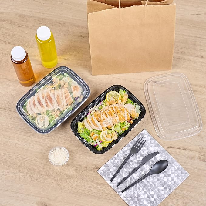 Restaurantware-Asporto Microwavable To-Go Container - BPA Free PP Rectangular Take Out Food Container with Clear Plastic Lid - Catering & take out - 28 oz - Black - Plastic - Disposable - 50ct Box