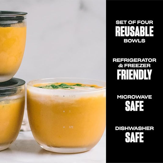 S'well 12oz Glass Prep Bowl Set of 4 For Easy Meal Prep, Black, Made From Durable Tempered Glass, Nests Inside 21.5oz S'well Eats