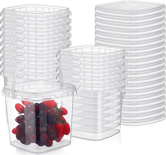 15 Pcs 68 oz Plastic Deli Containers with Lids and Handles Square Clear Food Storage Containers Reusable Freezer Containers for Food Storage and Meal Prep, Freezer and Microwave Safe