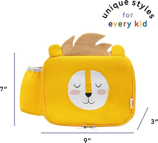 Toddler Lunch Bag for Girls and Boys, Lunch Box for Kids Ages 2–5, Fully Insulated with Padded Handle, Storage Pocket and Water Bottle Pocket, Lightweight, Easy to Clean, BPA-Free - Lion