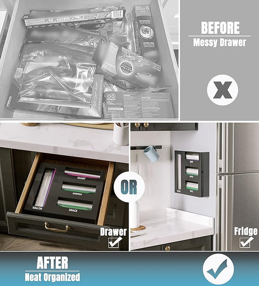 Acrylic Magnetic Food Bag Storage Organizer for Drawer or Refrigerator, Compatible with Gallon, Quart, Sandwich, Snack & Variety Size Bags