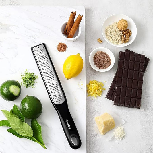 Spring Chef Premium Handheld Zester/Fine Grater, Black & Stainless Steel Measuring Cups and Spoons, Round, Set of 15-2 Product Bundle