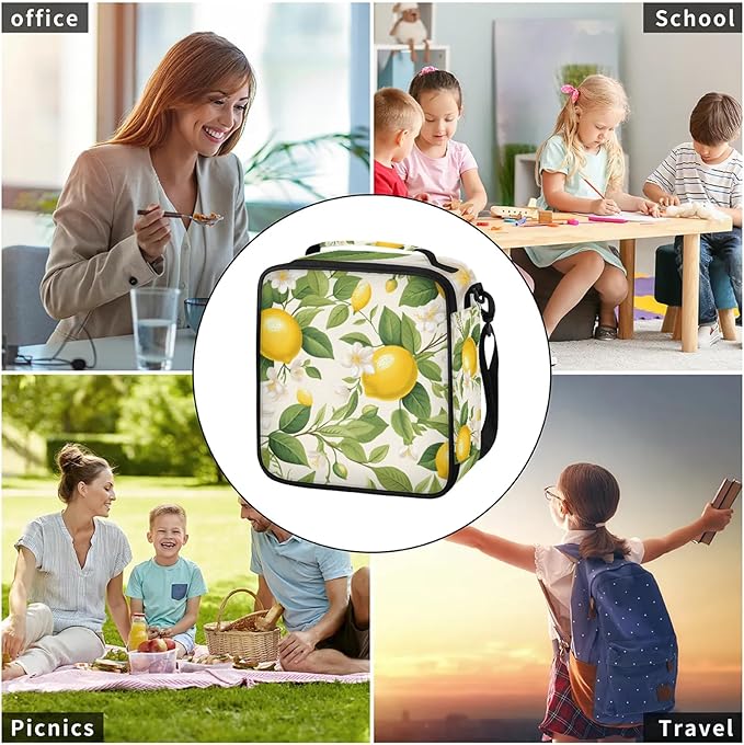 Lemon Fruit Lunch Bag Personalized Insulated Lunch Bag Reusable Lunch Box Picnic Travel Lunch Tote Bag Snack Bag