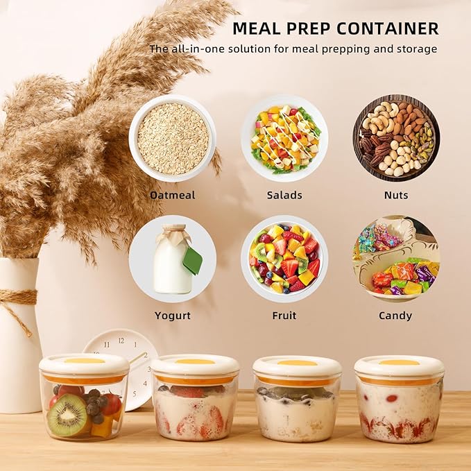 Tritan Oatmeal Jars, 4-Pack Shatterproof & Leakproof Overnight Oats Containers with Lids, 14oz Pop-Top Airtight Meal Prep Jars for Chia Pudding, Yogurt, Salad, Cereal, Orange