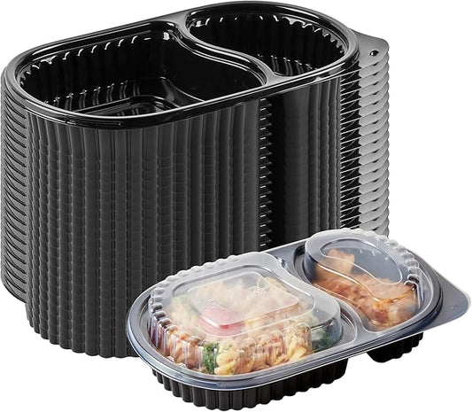 Restaurantware RW Base 20 Ounce Meal Prep Containers, 100 Microwavable To Go Containers With Lids - Disposable, Freezable, Black Plastic Oval Food Containers, Pack Hot And Cold Food, For Takeaway
