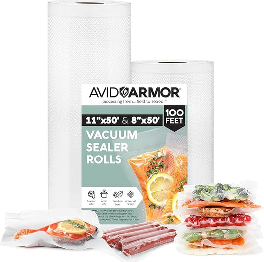 Avid Armor Vacuum Sealer Rolls Combo Set, With 2 Vac Seal Bags for Food (11 inches x 50 ft and 8 inches x 50 ft), Non-BPA Vacuum Sealer Bags, Freezer Vacuum Sealer Bags, Sous Vide Bags Vacuum Sealer