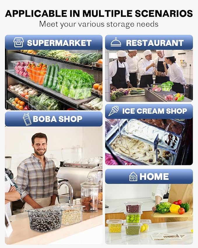1/6 Size 6 Inch Clear NSF Polycarbonate Food Pan-15 PCS[Food Grade][Hot&Cold Resistant] Commercial Pans with Lids, Restaurant Storage Containers Hotel Pan(BPA-FREE)