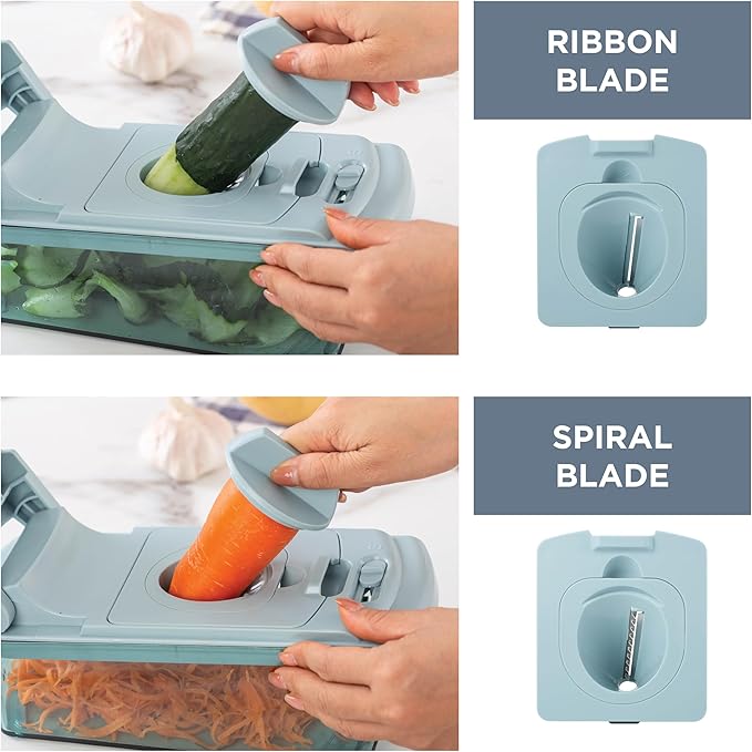 Cook with Color Vegetable Chopper - Multifunctional 11 in 1 Vegetable Chopper with Container - Food Chopper to Dice, Chop, Slice, Julienne and Spiralize, Blue