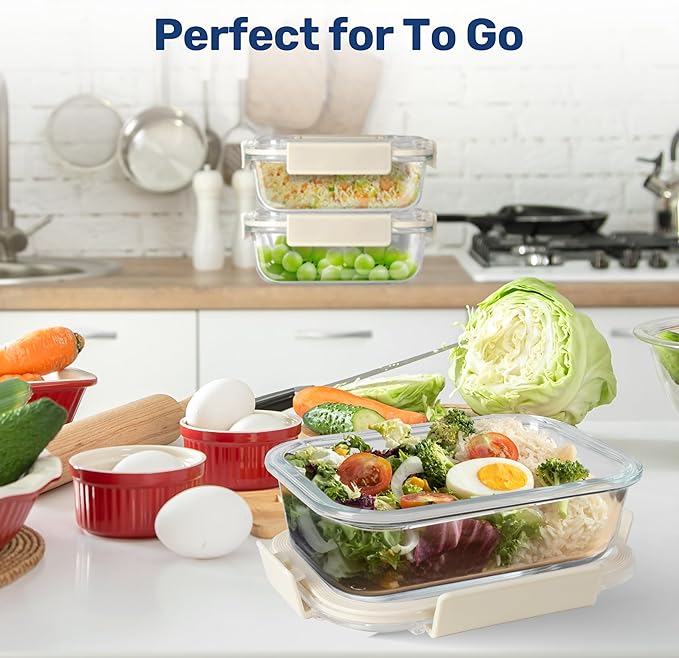 YSSOA All Temp Food Storage Container, Glass Meal Prep Containers with Lids, BPA-Free,Glass Lunch Boxes, Microwave, Oven,Dishwasher Friendly,BPA-Free,Ideal for Lunch, Meal Prep & Leftovers, 4 Packs