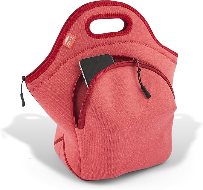 Nordic By Nature Insulated Neoprene Lunch Bag, Soft & Foldable Washable & Reusable Extra-Pocket (L) Pale Amaranth