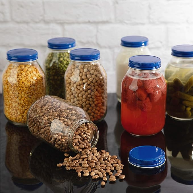 12 Pack of 32oz Mayo Style Glass Mason Jars and Metal Leak Proof Lids for Pickling, Fermenting, Canning and Storing. Containers for Pickles, Kombucha, Preserves, Sauces, Kefir, Fruits