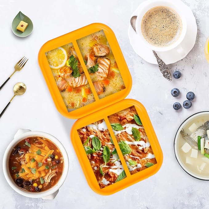 Silicone Freezing Tray with Lid - 1-Cup 2 Pack Freezer Containers,Make 2 Perfect Freezing,Storing Soups, Foods, Stews, Dips or Sauces Simple and Convenient Color Orange