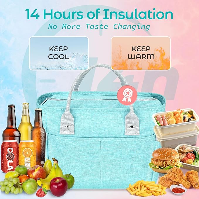 KIPBELIF Cute&Classy Roomy Insulated Lunch Bags for Women - Stylish & Functional Large Tote Adult Lunch Box for Working & Picnic
