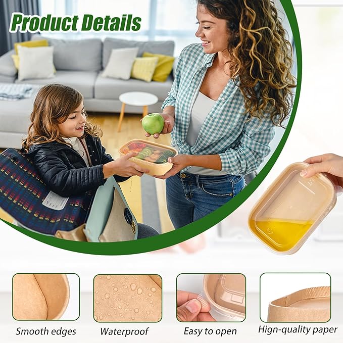 50-Pack 29oz Disposable Kraft Paper Bowls【with Lids and Forks】, Meal Prep Containers Disposable Large Paper Bowls, Leakproof Deli Food Containers Treat Serving Bowls, Microwave Safe for Hot/Cold Food