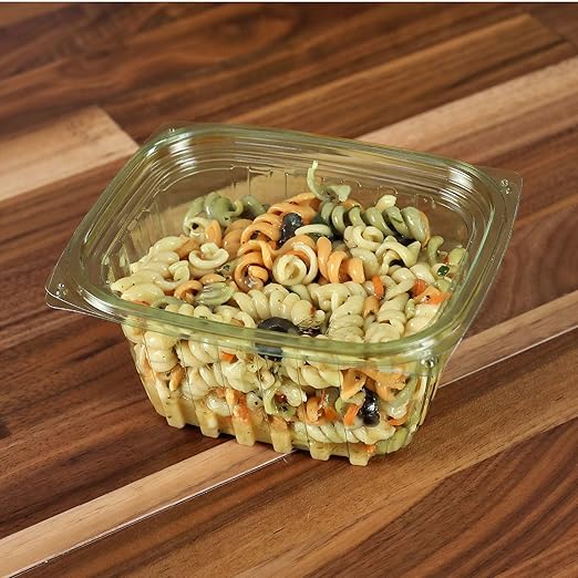 ECO PRODUCTS Compostable 16oz Rectangular Deli Containers With Lids, Pack of 100, Veridian Clear Green Meal Prep, Made from PLA, A Renewable Material Made from Plants, One Lid Fits All