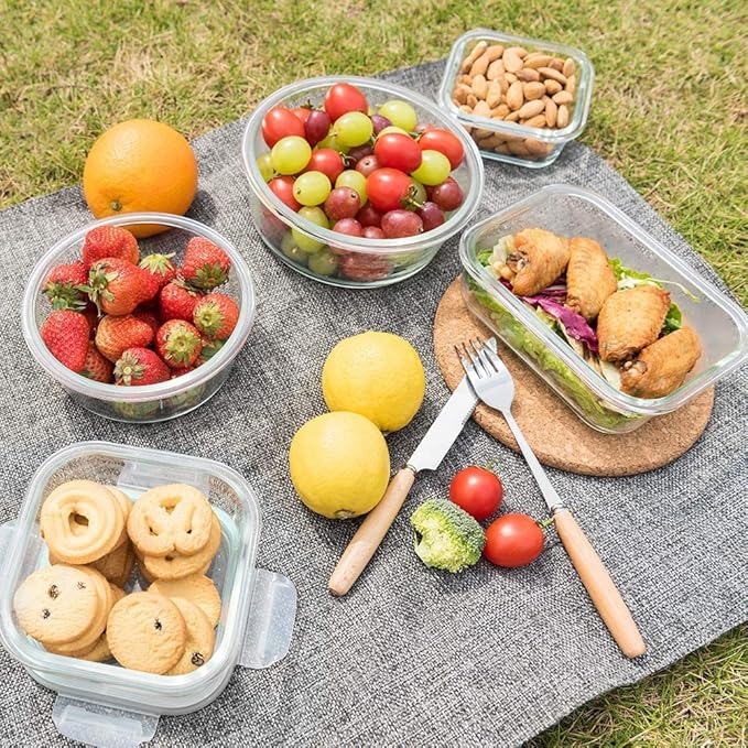 Glass Food Storage Containers with Lids, [24 Piece] Glass Meal Prep Containers, Airtight Glass Bento Boxes, BPA Free & Leak Proof (12 lids & 12 Containers) - White