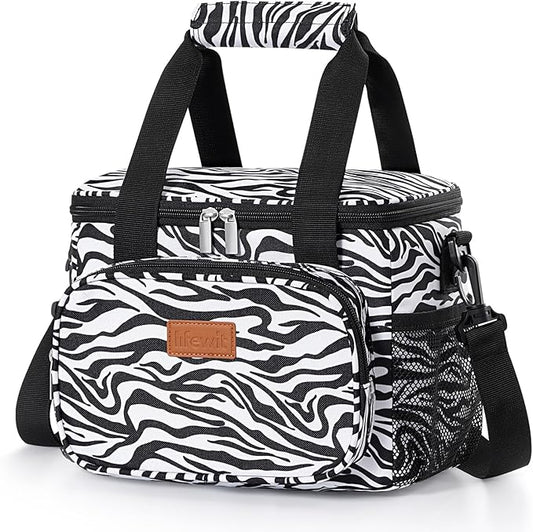 Lifewit Large Lunch Bag Insulated Lunch Box Soft Cooler Cooling Tote for Adult Men Women, Zebra Stripes 12-Can (9L)