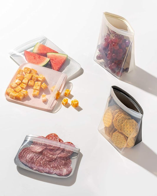 W&P Porter Silicone Reusable Storage Bags, Variety 5 Pack (10oz, 34oz, 46oz, 36oz, 50oz), Charcoal, Food Storage Container, Microwave and Dishwasher Safe, Easy Cleaning