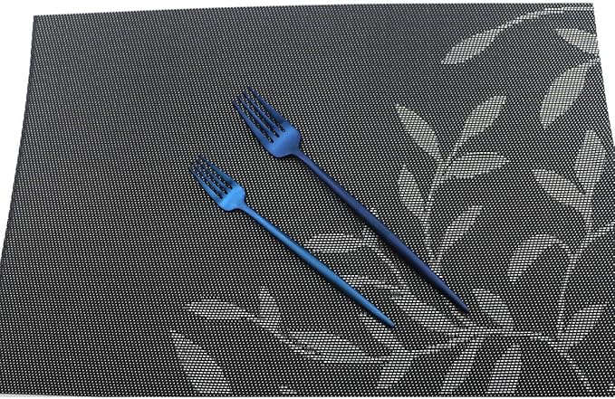 Iridescent Blue Flatware 10 Pieces Tableware Set Cutlery Set Dinnerware Anti-rust Utensil Set,Salad Spoons Knives and Dessert Forks, Silverware Service for 2