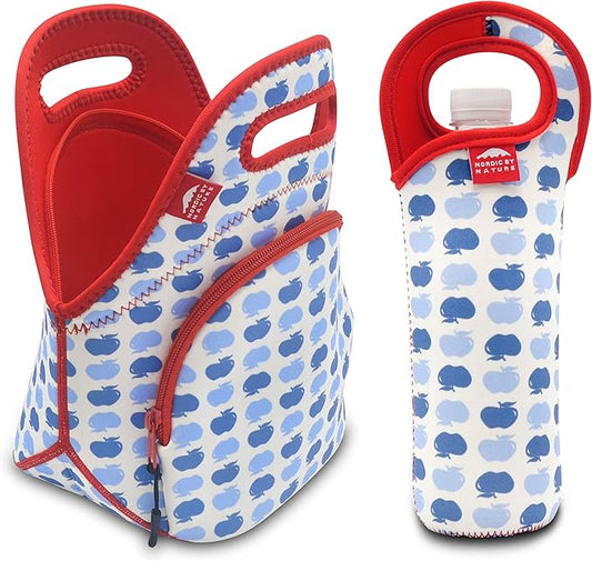 Nordic By Nature Neoprene Reusable Lunch Bag For Women, Apple Red, 12"l X 12"h X 6.5"w