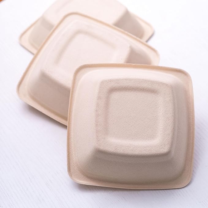 Paper Bowls 24 oz - Disposable Heavy Duty Compostable Square Bagasse Bowls for Salad, Chili, Poke, Burrito, Cereal, Pasta, Dessert, Biodegradable Meal Prep Containers with Lids, 25 Pack
