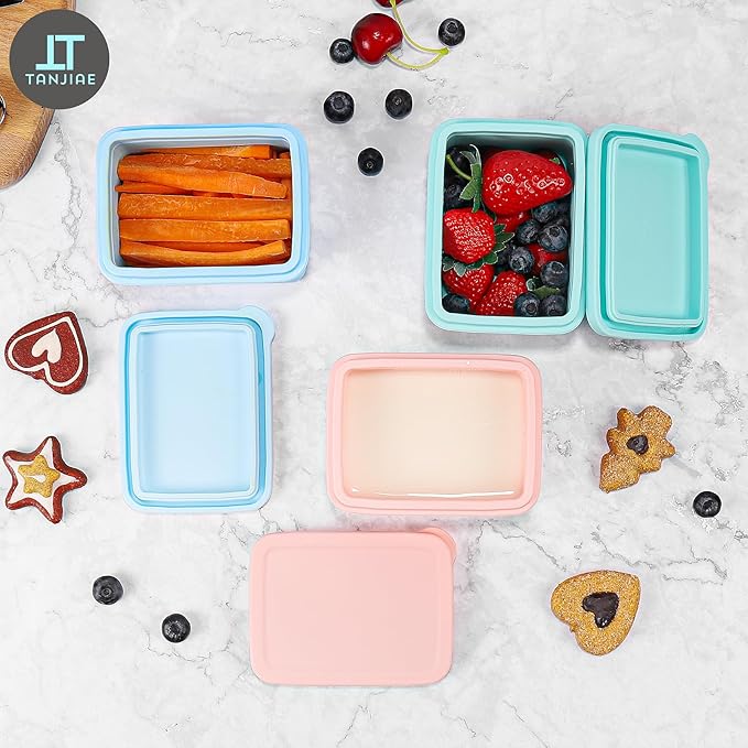Silicone Snack Containers for Kids, Leak Proof Microwavable Small Lunch Box Containers with Lids for Toddlers, 1 Cup BPA Free Freezer Molds for Soups/Baby Food Storage (13.5oz)