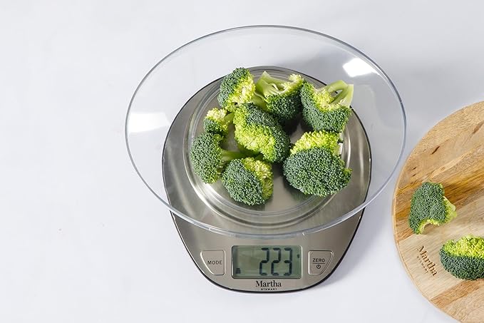 Martha Stewart Food Scale 11 lbs/5kg, Digital Kitchen Scale, 304 Stainless Steel, Weight in Grams and Ounces for Baking, Cooking, and Meal Prep, LCD Display