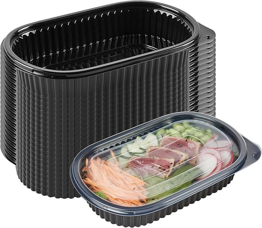 Restaurantware RW Base 25 Ounce Meal Prep Containers, 100 Microwavable To Go Containers With Lids - Disposable, Freezable, Black Plastic Oval Food Containers, Pack Hot And Cold Food, For Takeaway