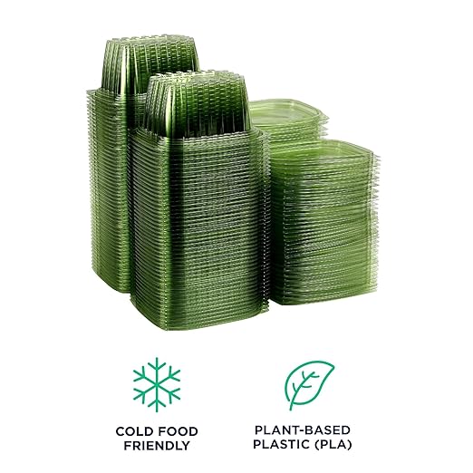 ECO PRODUCTS Compostable 16oz Rectangular Deli Containers With Lids, Pack of 100, Veridian Clear Green Meal Prep, Made from PLA, A Renewable Material Made from Plants, One Lid Fits All