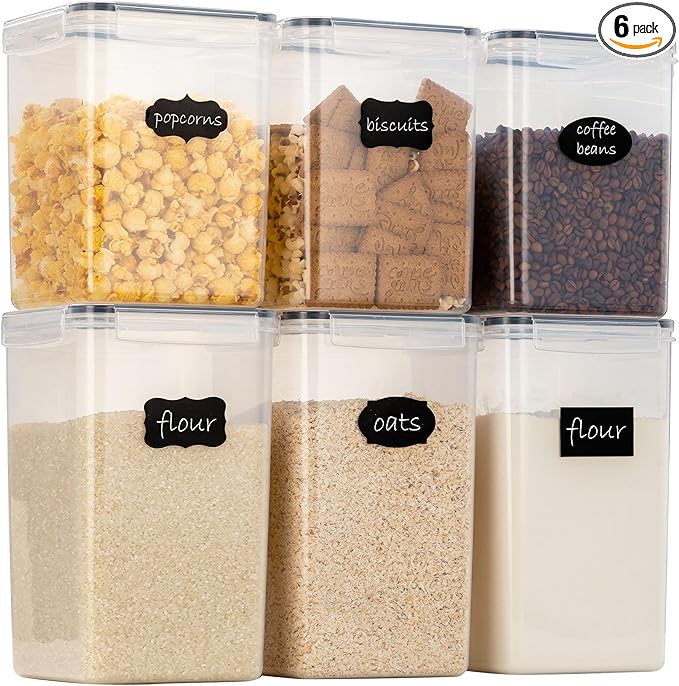 Chef's Path Large Airtight Food Storage Containers with Lids, Pack of 6, 3pcs 6.5L and 3pcs 5.2L, Kitchen and Pantry Canisters for Sugar, Flour, and Baking Supplies - Transparent
