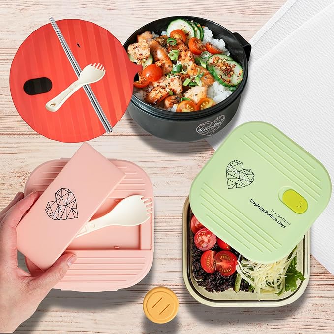 AI LOVE PEACE Ultimate Microwave Cooking Set for Busy Professionals - Ramen Bowl & Glass Meal Prep Container With Dual Lids