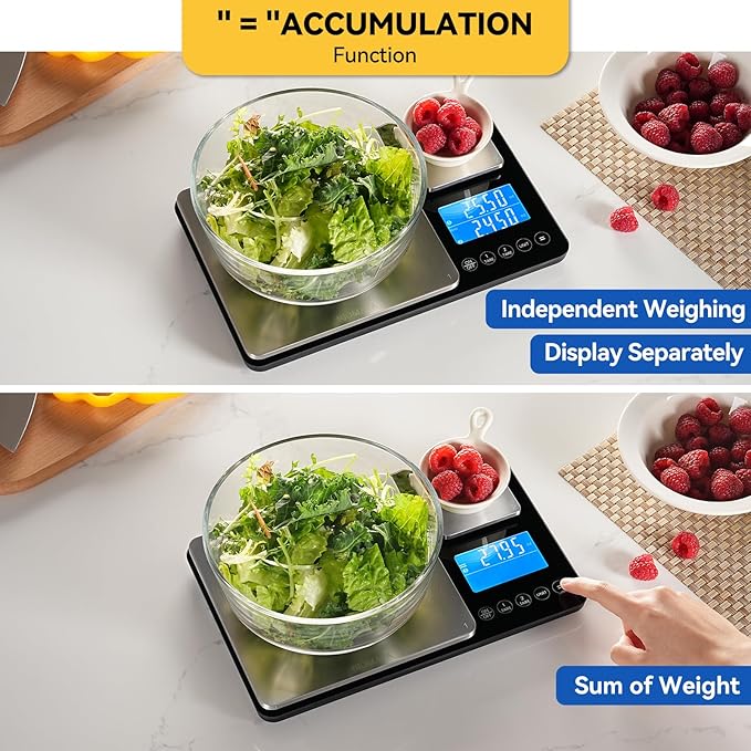 BOMATA Upgrated 0.01g/500g & 1g/15kg Dual Platform Kitchen Scale with Two Precisions, Accumulation Function, Gram and Ounce, Digital Scale for Food, Baking, Yeast, Jewelry B615