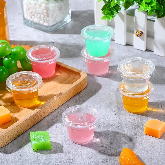 Macarrie 1000 Pieces 1 oz Containers with Lids 1 oz Portion Cups Disposable Souffle Cups Sauce Cups Salad Dressing Container Plastic Food Cups for Restaurant Picnic Birthday Wedding Dinner Party